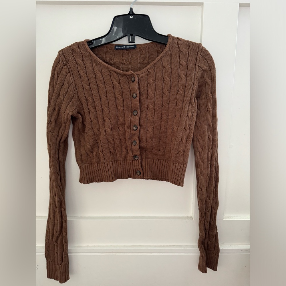 Brandy Melville cable knit cropped button up cardigan sweater